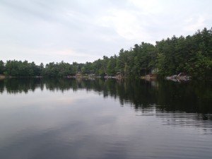 View of the houses and camps along the eastern shoreline of Deer Pond
