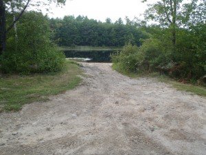 The rough boat launch on Little Watchic Pond