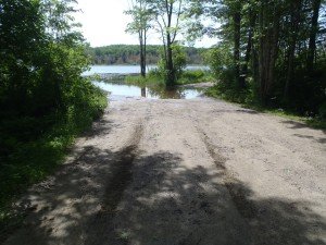 The (flooded) boat launch on Little Sabattus Pond