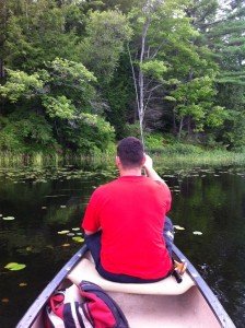 Joel tossing a stickbait to a waiting largemouth bass on Little Moose Pond