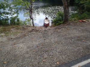 The rough access point to Little Clemons Pond viewed from Route 160
