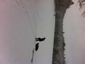 Dick earning his keep by pulling the loaded sled on the way out