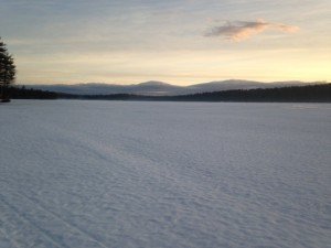 General view of Trickey Pond with cloud "mountains" in the background