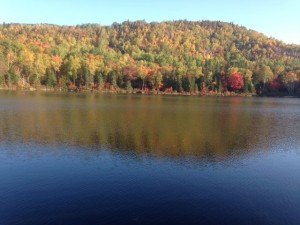 View of High Pond, with Trout Brook Mountain in full fall foliage colors