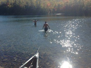 Salvador and Joel taking a very cold dip in Middle Fowler Pond 
