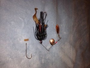 This spinnerbait has two small Colorado blades and a second hook attached to the in-line hook to deal with short strikes.