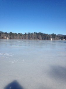 Glare ice and unlimited sunshine on Sand Pond