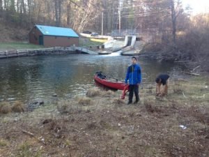 We launch the canoe in the large pool across from the retaining wall