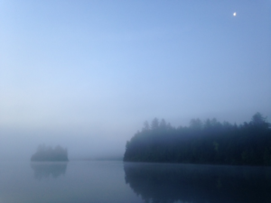 I love the ambiance of a wind-still foggy morning on Pierce Pond!