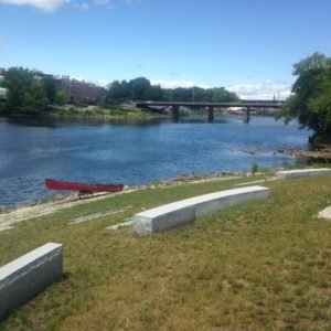 I put in my canoe at the Simard-Payne Memorial Park. The Court Street bridge is in the background further upstream.